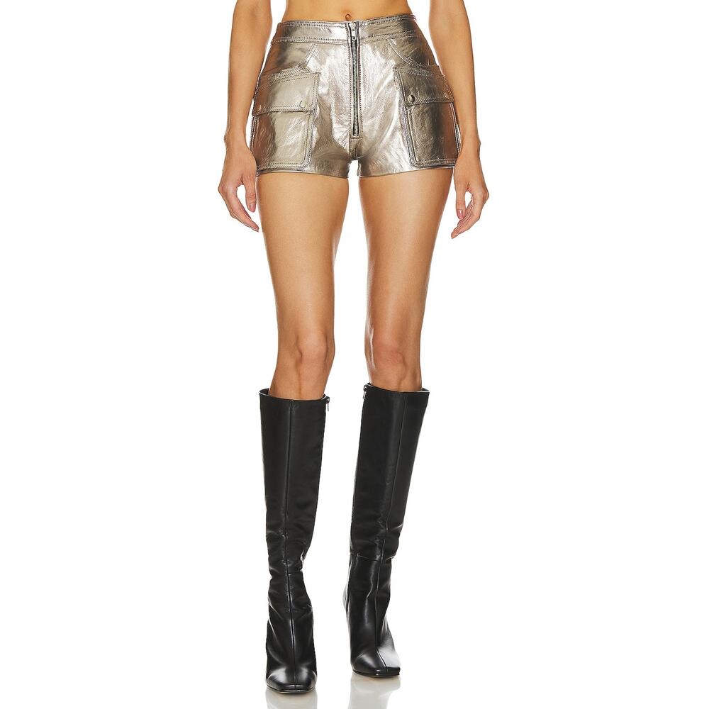 Understated Leather Metallic Silver Life On Mars Cargo Shorts Size M